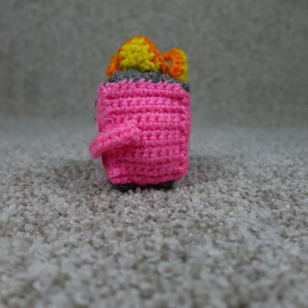 Handmade Pink Crochet Emotional Support Dumpster Fire Amigurumi Plush Desk Decor